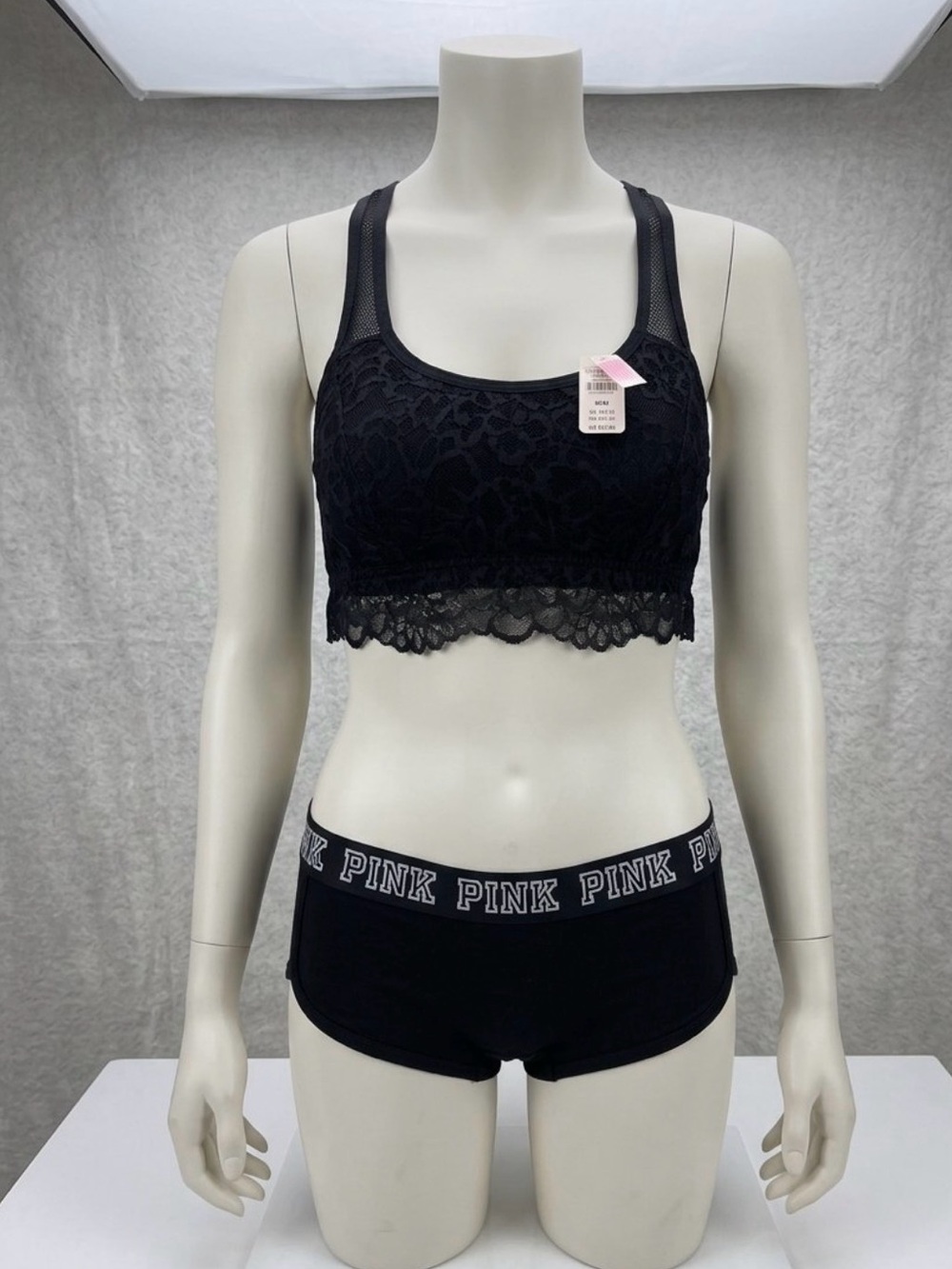 PINK Victoria's Secret Black Lace Bralette with Logo Hipster